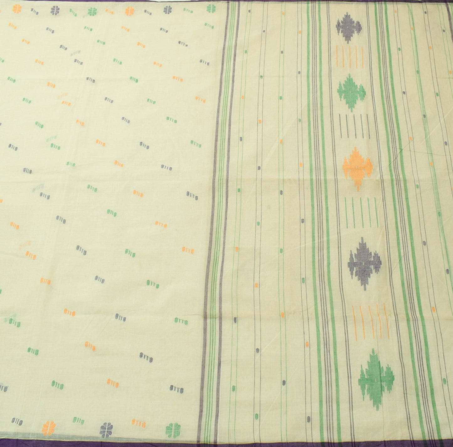 Sushila Vintage Cream 100% Pure Cotton Saree Tant Woven Floral Sari Craft Fabric