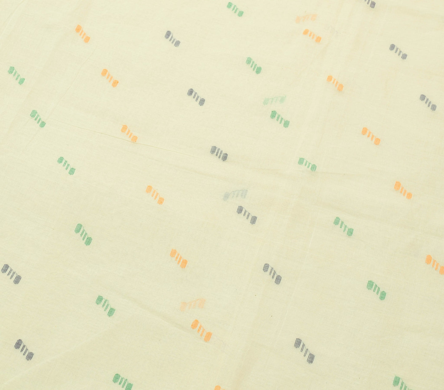 Sushila Vintage Cream 100% Pure Cotton Saree Tant Woven Floral Sari Craft Fabric