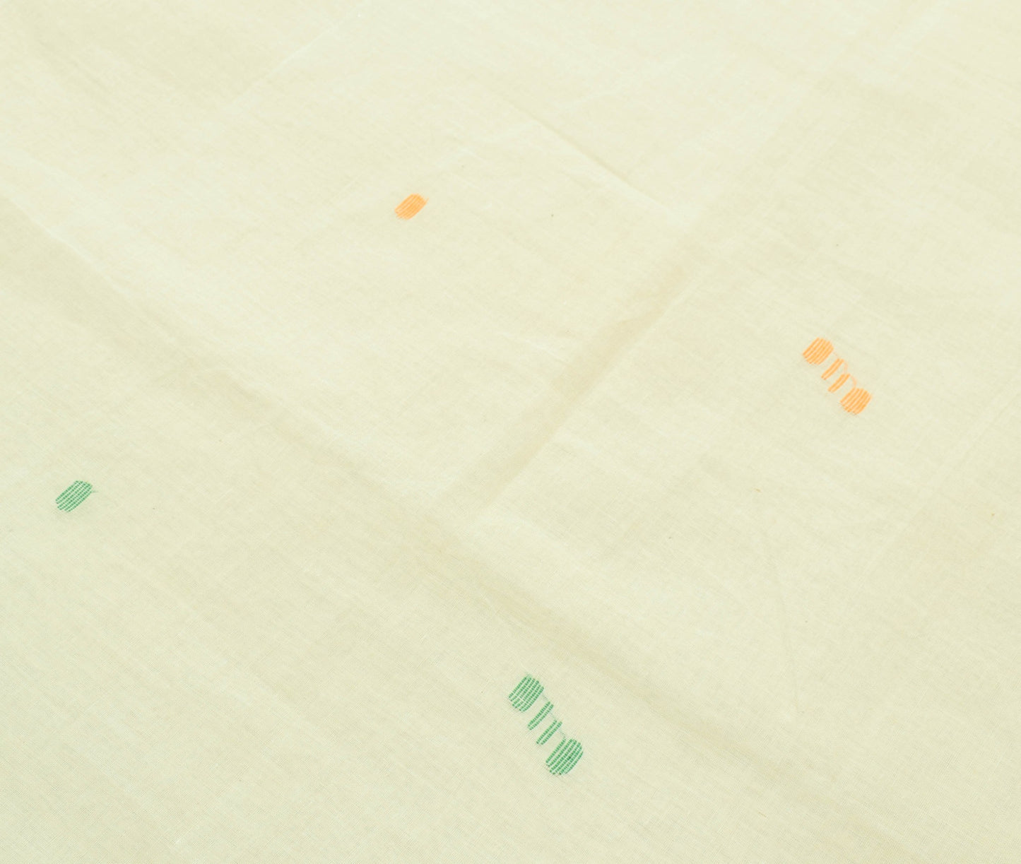 Sushila Vintage Cream 100% Pure Cotton Saree Tant Woven Floral Sari Craft Fabric