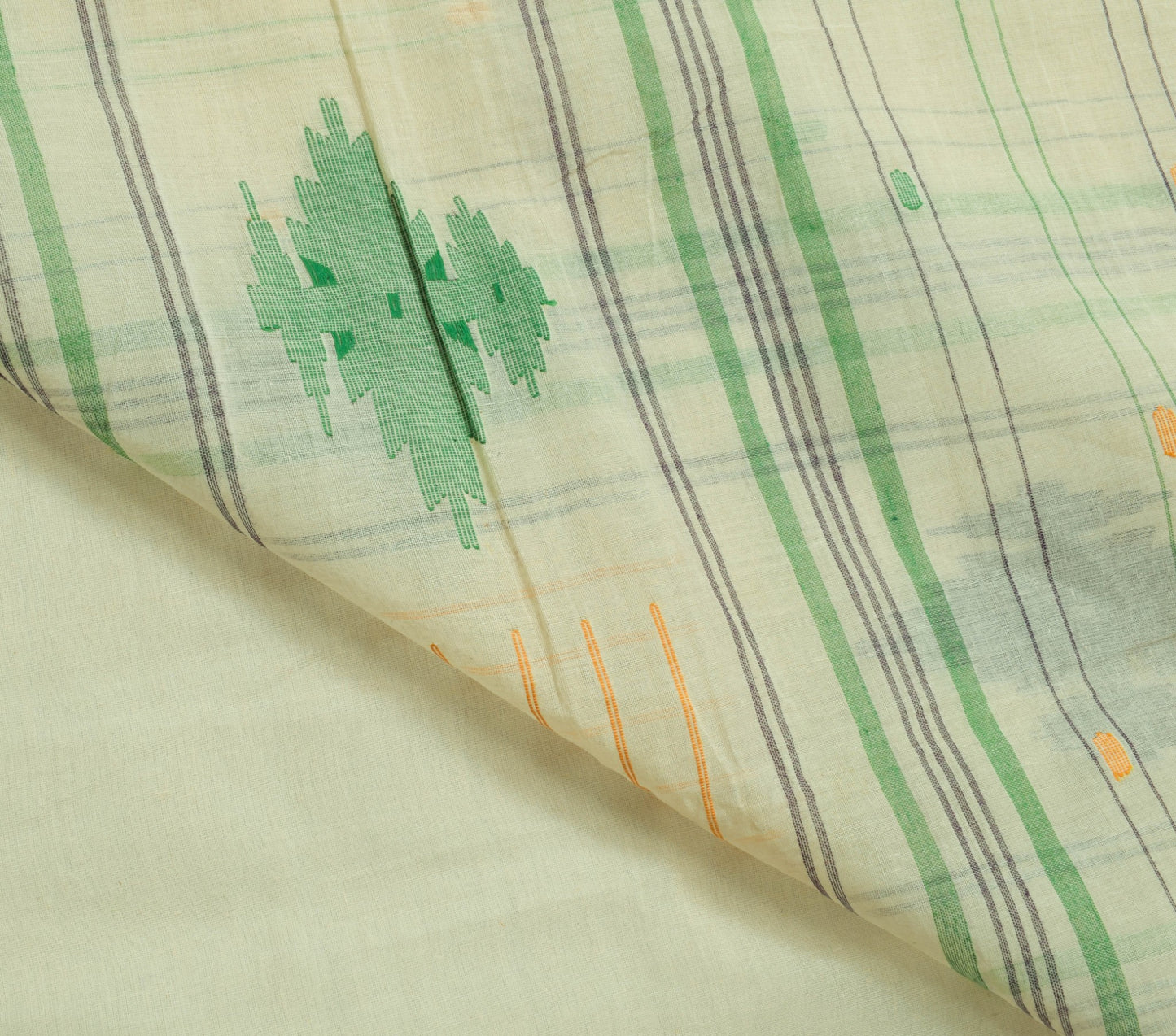 Sushila Vintage Cream 100% Pure Cotton Saree Tant Woven Floral Sari Craft Fabric
