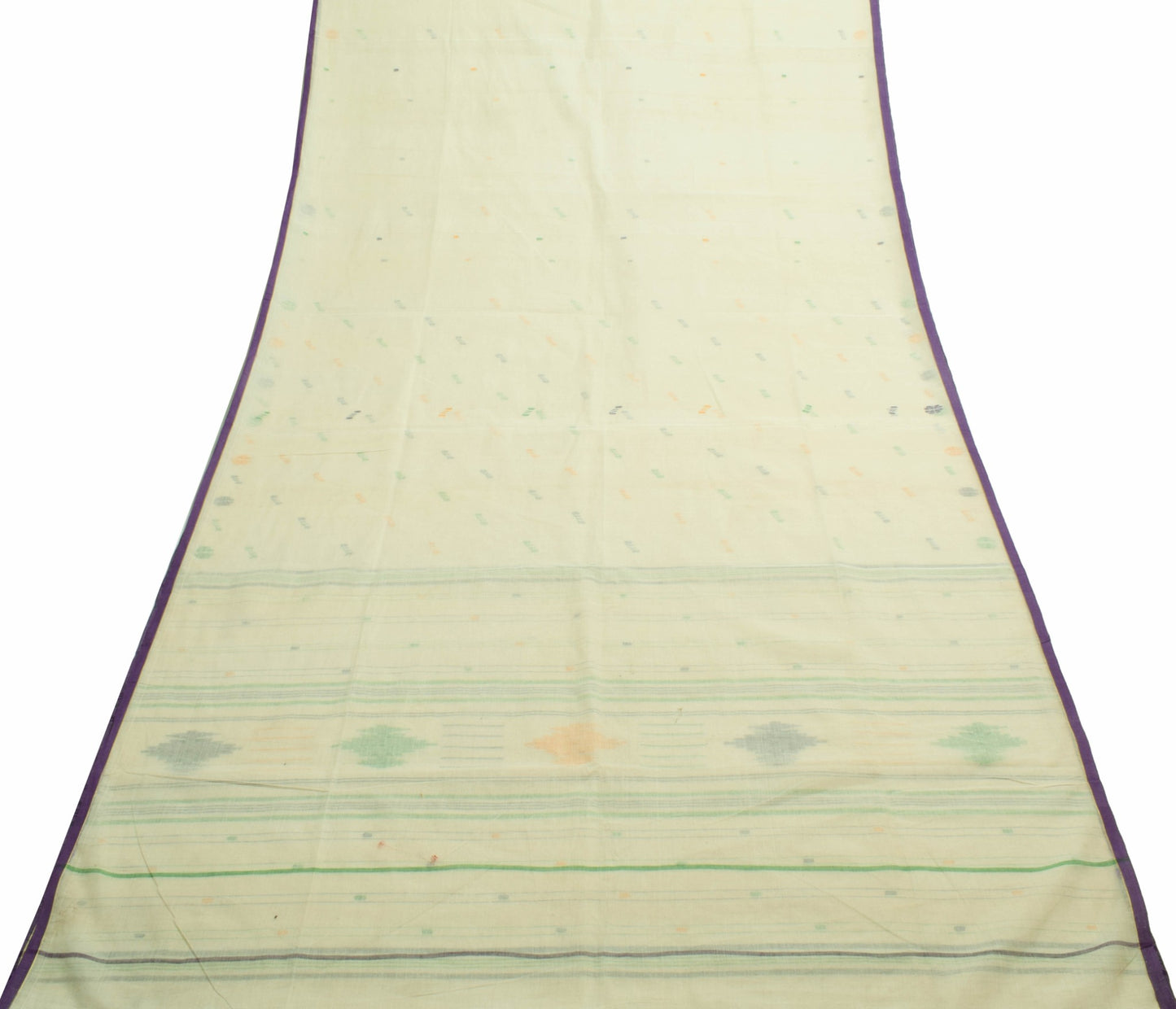 Sushila Vintage Cream 100% Pure Cotton Saree Tant Woven Floral Sari Craft Fabric