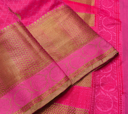 Sushila Vintage Magenta Silk Saree All Over Woven Party Wear Floral Sari Fabric