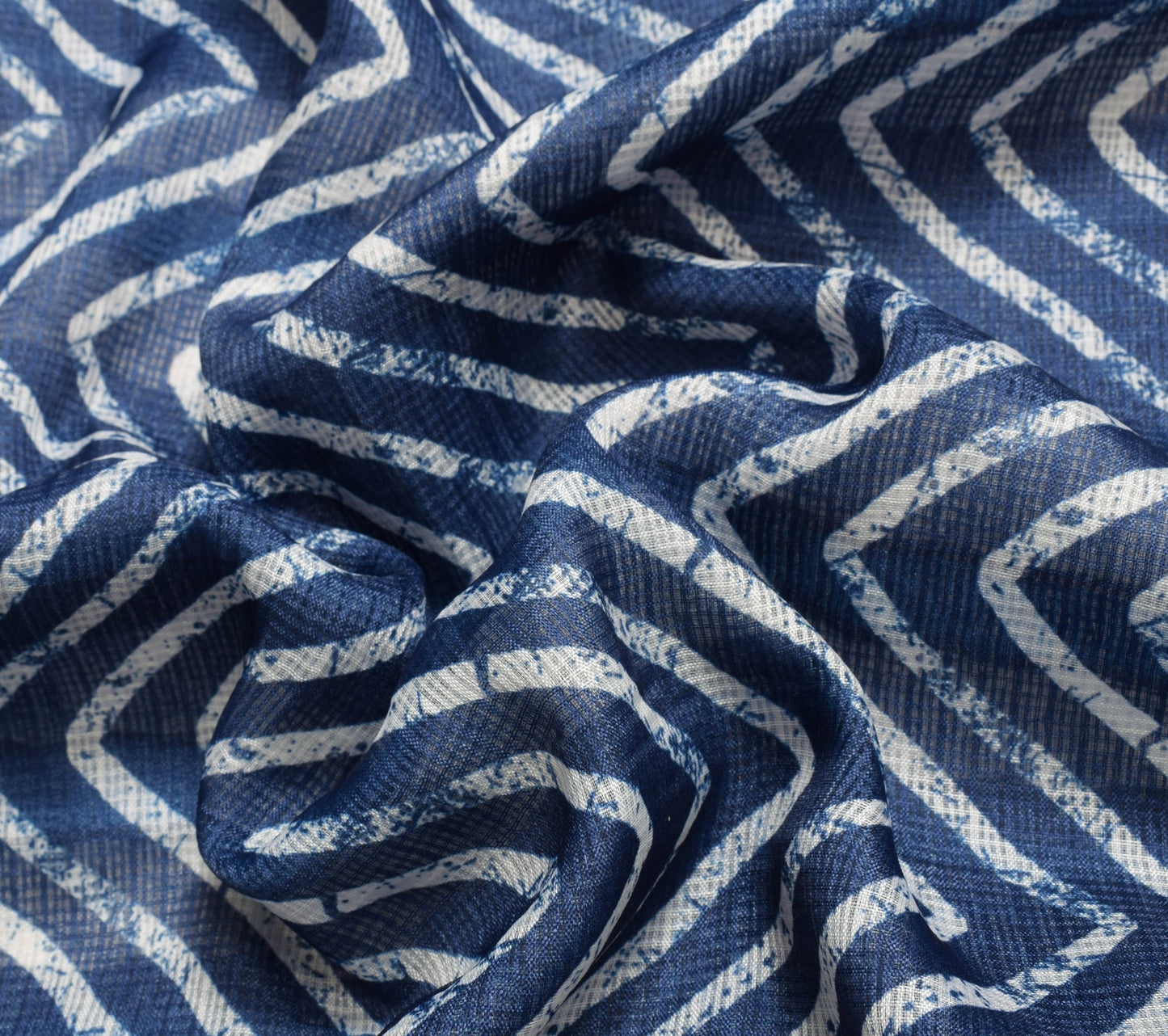 Sushila Vintage Blue White Silk Saree Zig Zag Printed Hand Block  Printed Fabric