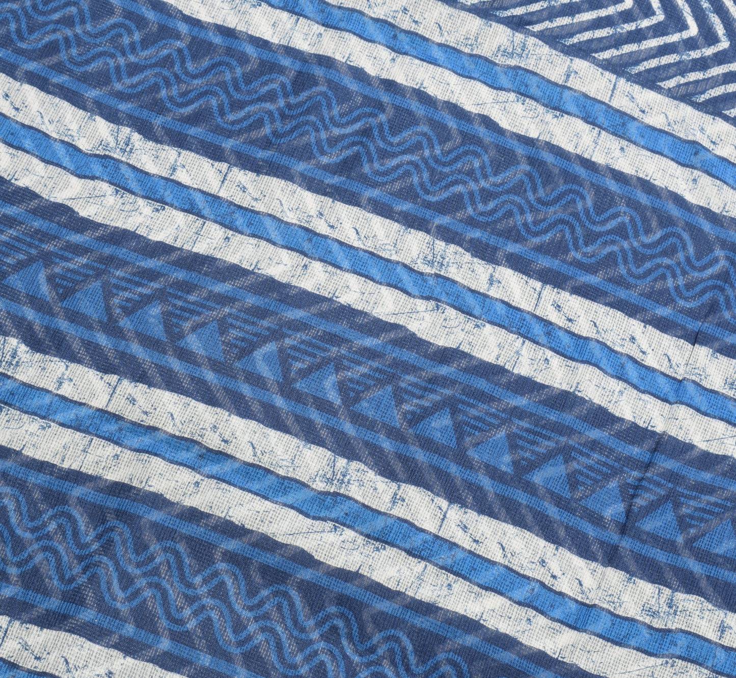 Sushila Vintage Blue White Silk Saree Zig Zag Printed Hand Block  Printed Fabric