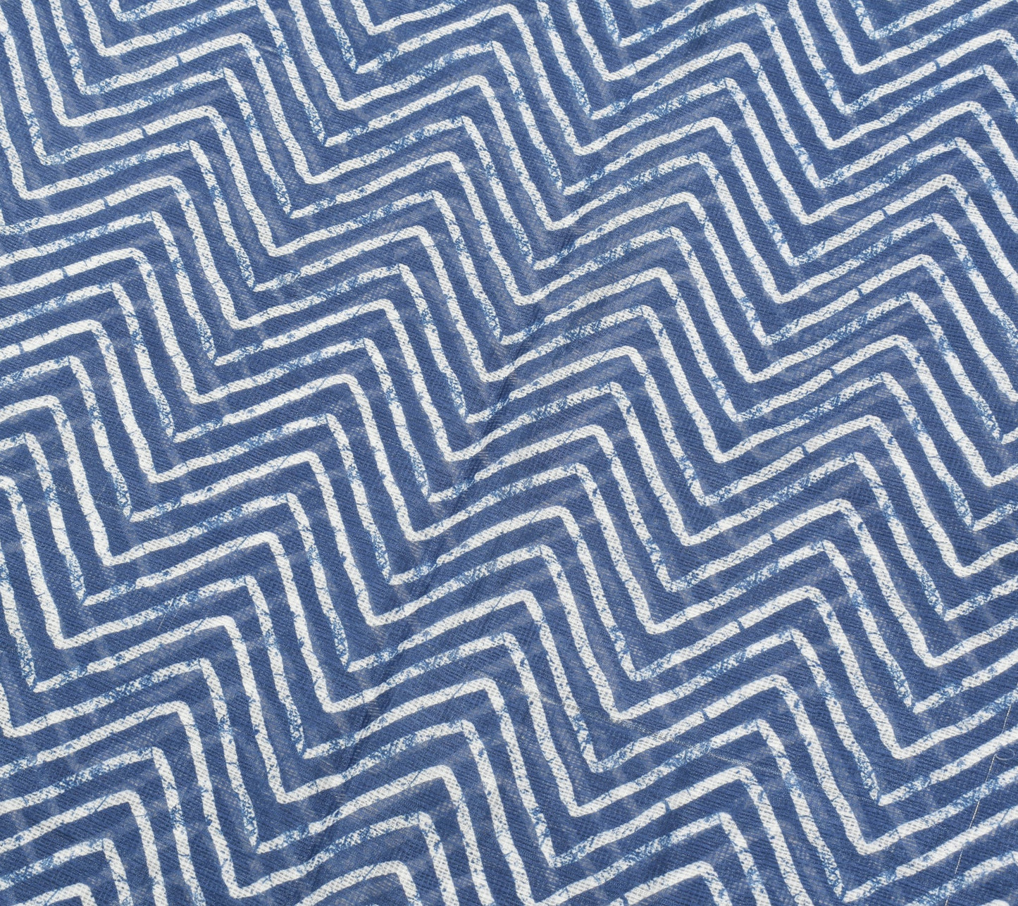 Sushila Vintage Blue White Silk Saree Zig Zag Printed Hand Block  Printed Fabric