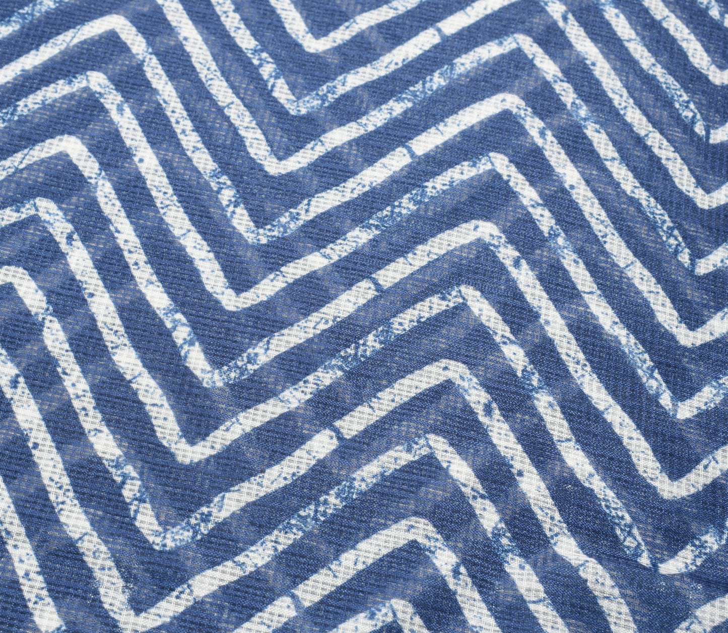 Sushila Vintage Blue White Silk Saree Zig Zag Printed Hand Block  Printed Fabric