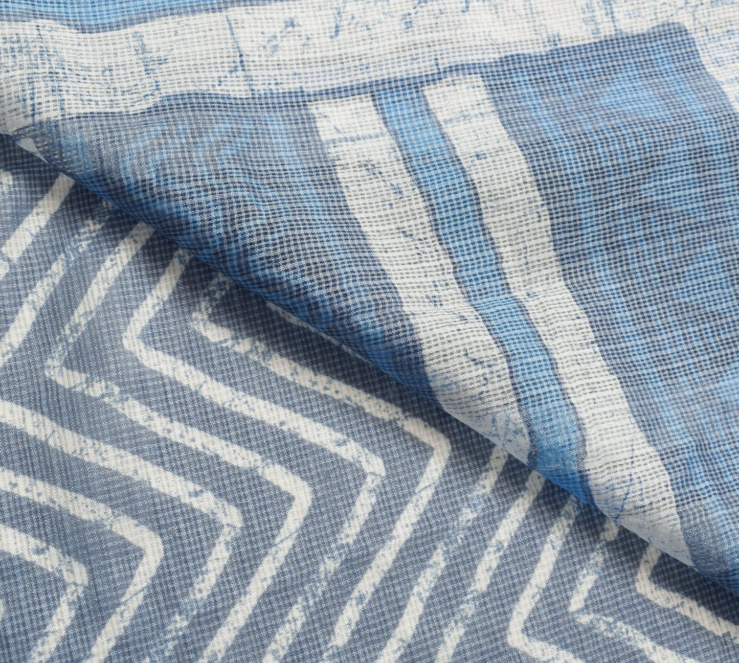 Sushila Vintage Blue White Silk Saree Zig Zag Printed Hand Block  Printed Fabric