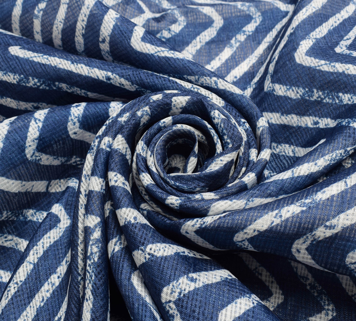 Sushila Vintage Blue White Silk Saree Zig Zag Printed Hand Block  Printed Fabric