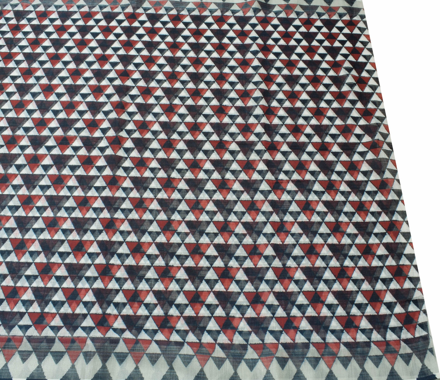 Sushila Vintage White Art Silk Saree Geomatical Printed Sari Dress Craft Fabric