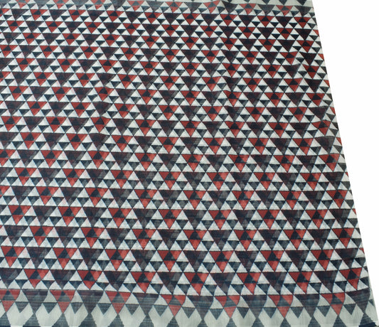 Sushila Vintage White Art Silk Saree Geomatical Printed Sari Dress Craft Fabric
