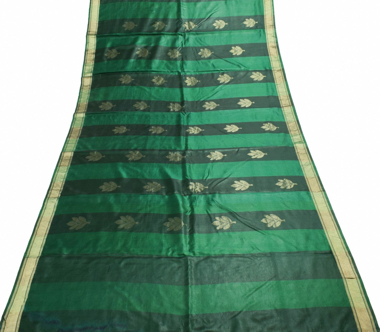 Sushila Vintage Dark Green 100% Pure Silk Saree Woven Floral Soft Sari Fabric