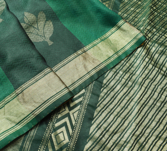 Sushila Vintage Dark Green 100% Pure Silk Saree Woven Floral Soft Sari Fabric