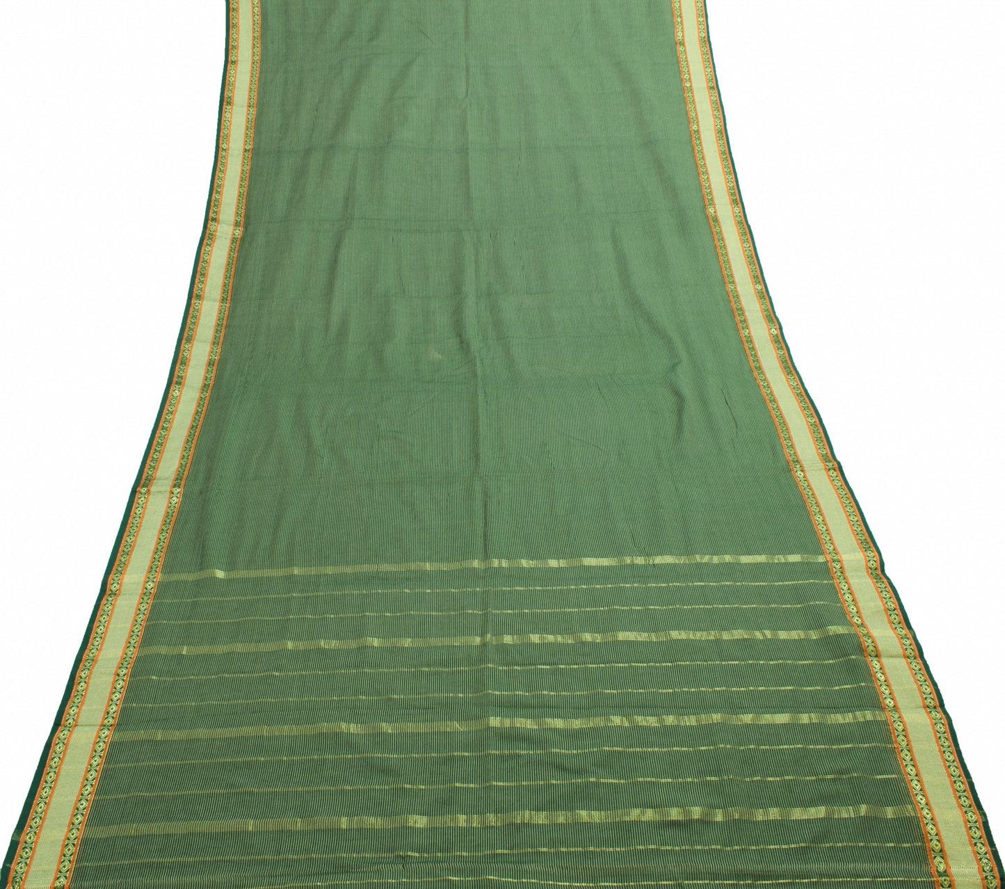 Sushila Vintage Bottle Green Silk Saree Stripes Woven Soft Sari Craft Fabric
