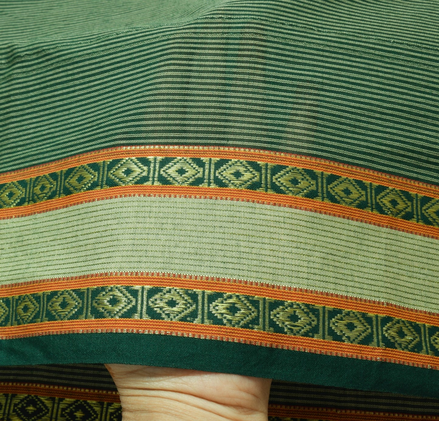 Sushila Vintage Bottle Green Silk Saree Stripes Woven Soft Sari Craft Fabric