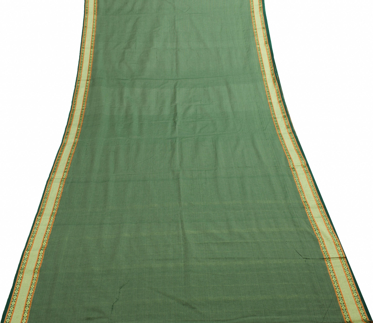 Sushila Vintage Bottle Green Silk Saree Stripes Woven Soft Sari Craft Fabric