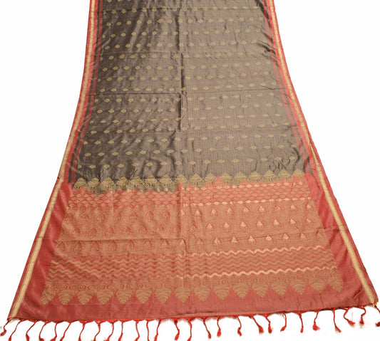 Sushila Vintage Black Dual Tone Saree Pure Silk Floral Woven Soft Sari Fabric
