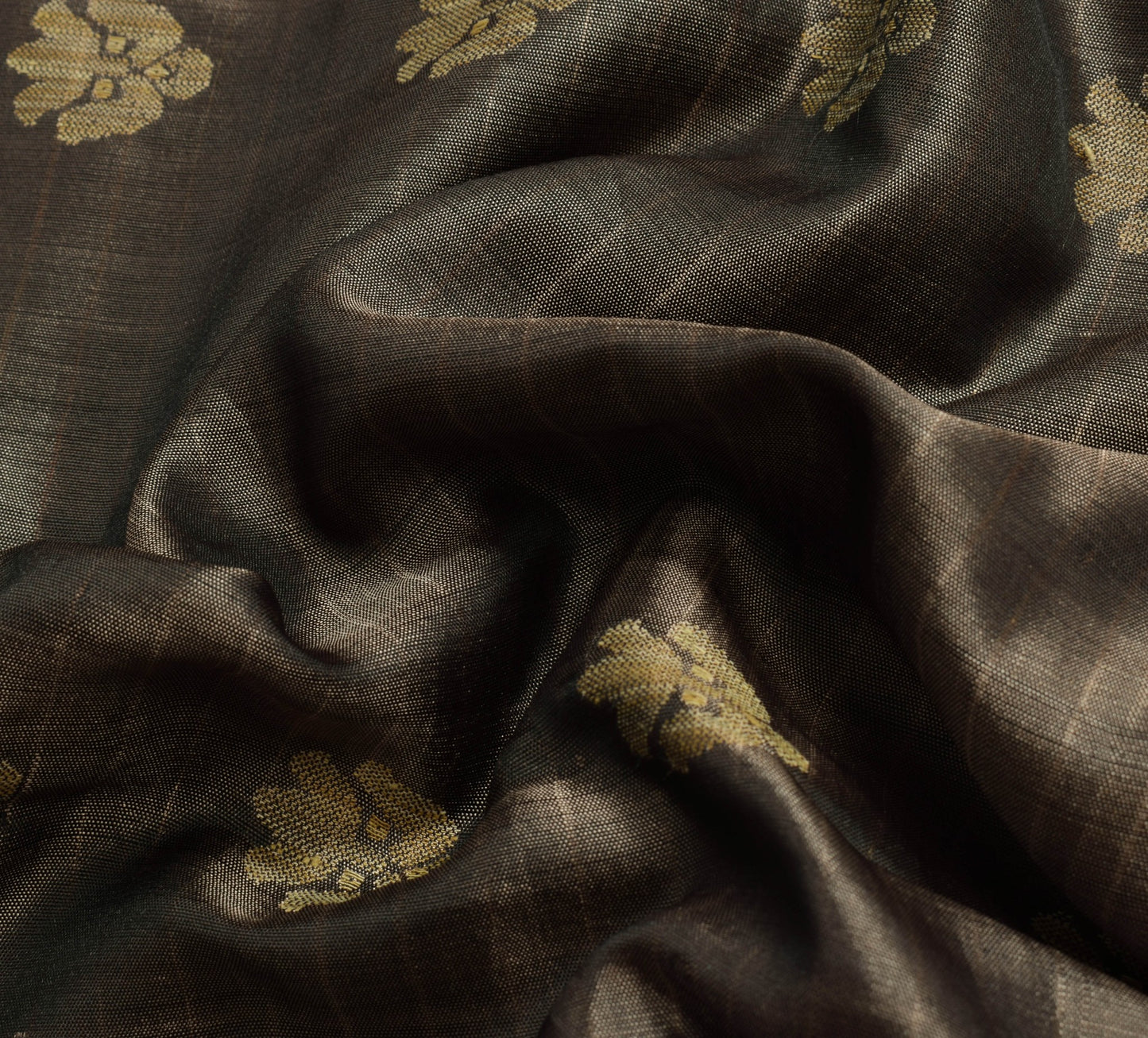 Sushila Vintage Black Dual Tone Saree Pure Silk Floral Woven Soft Sari Fabric