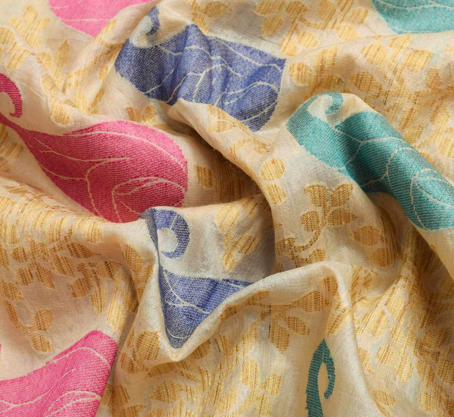 Sushila Vintage Cream 100% Pure Silk Saree Woven Paisley Traditional Sari Fabric