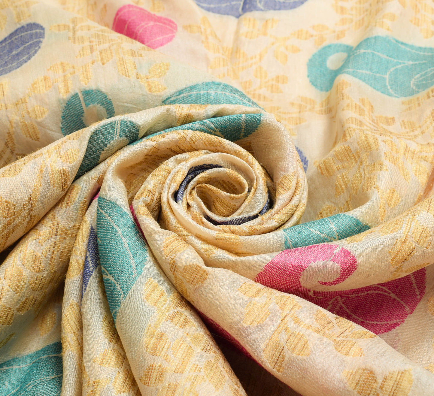 Sushila Vintage Cream 100% Pure Silk Saree Woven Paisley Traditional Sari Fabric