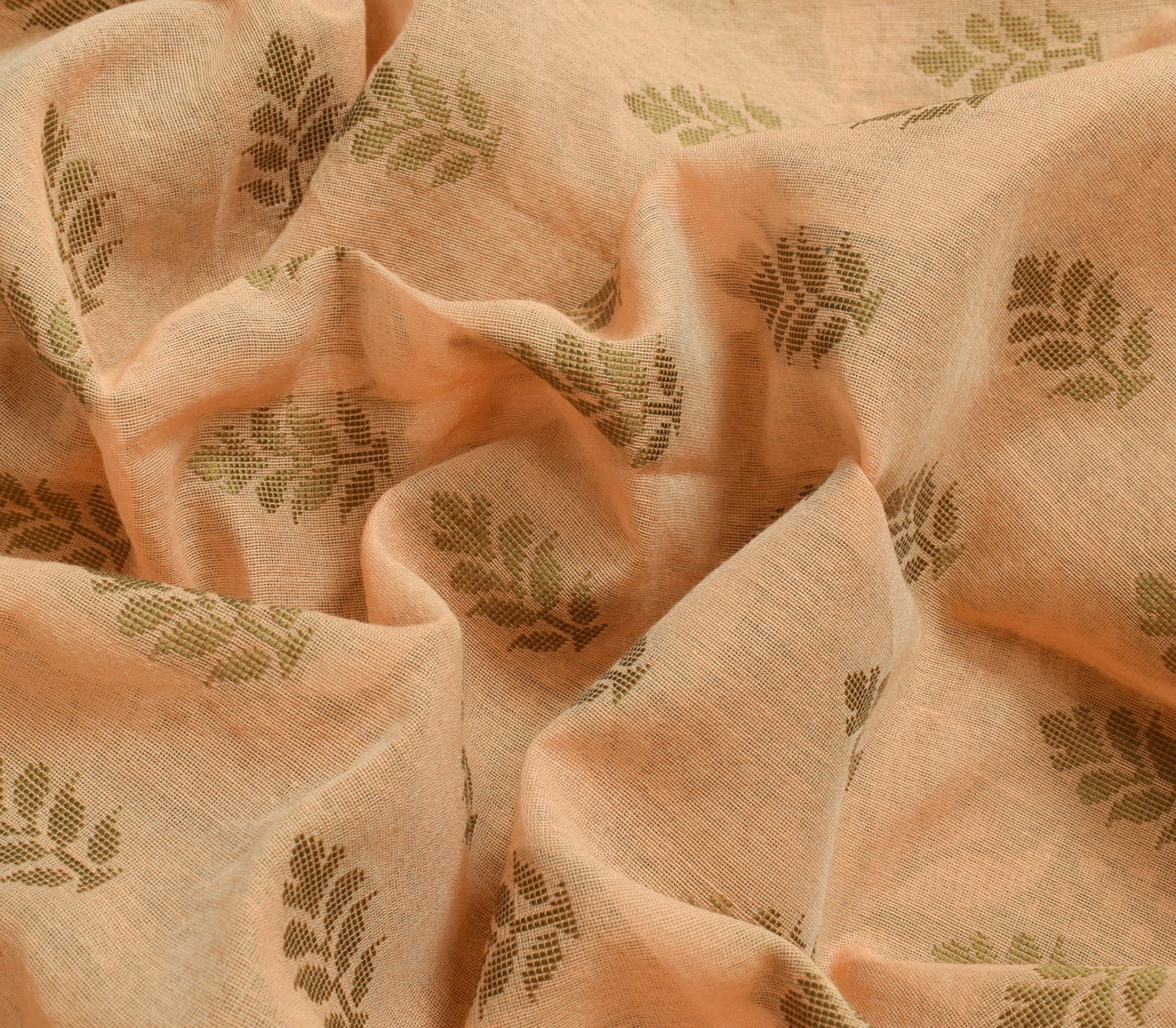 Sushila Vintage Peach Silk Saree Floral Woven Traditional Sari Craft Fabric