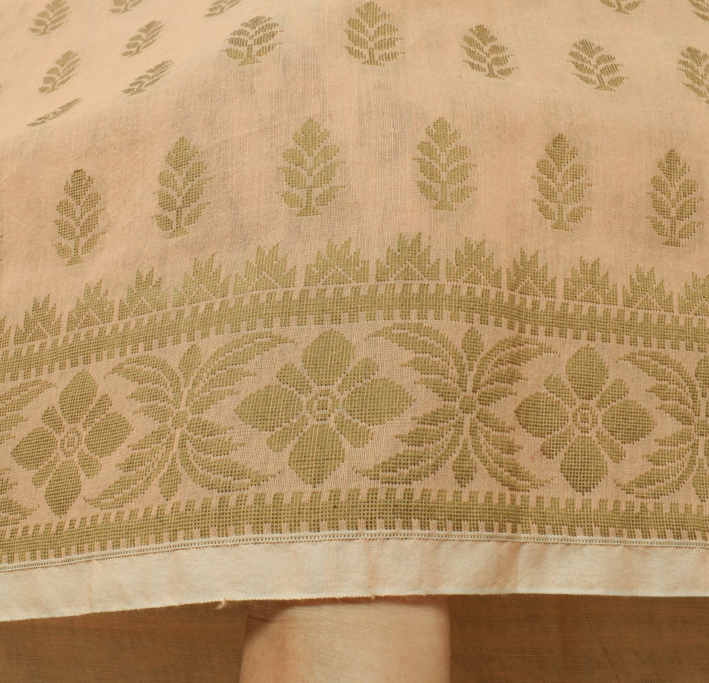 Sushila Vintage Peach Silk Saree Floral Woven Traditional Sari Craft Fabric