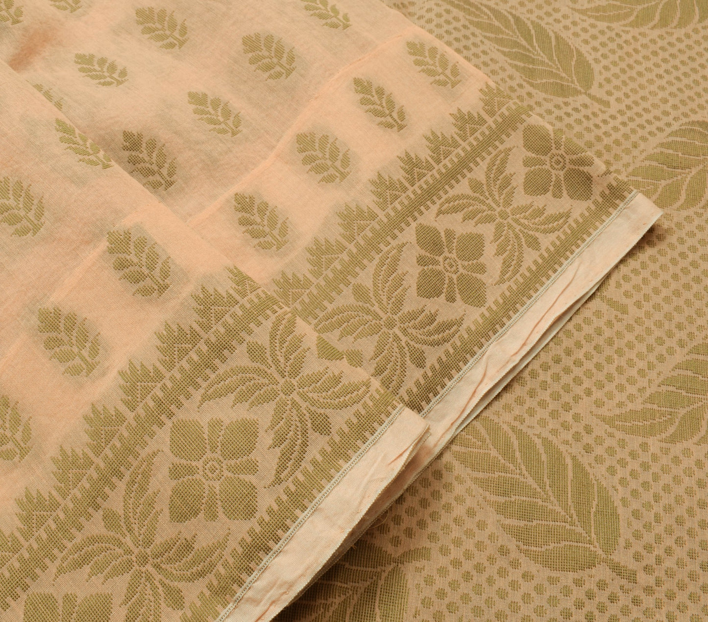 Sushila Vintage Peach Silk Saree Floral Woven Traditional Sari Craft Fabric