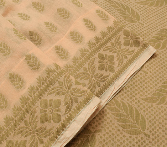 Sushila Vintage Peach Silk Saree Floral Woven Traditional Sari Craft Fabric