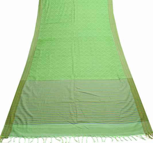 Sushila Vtg Green Floral Saree Pure cotton Printed with Woven Border Sari Fabric