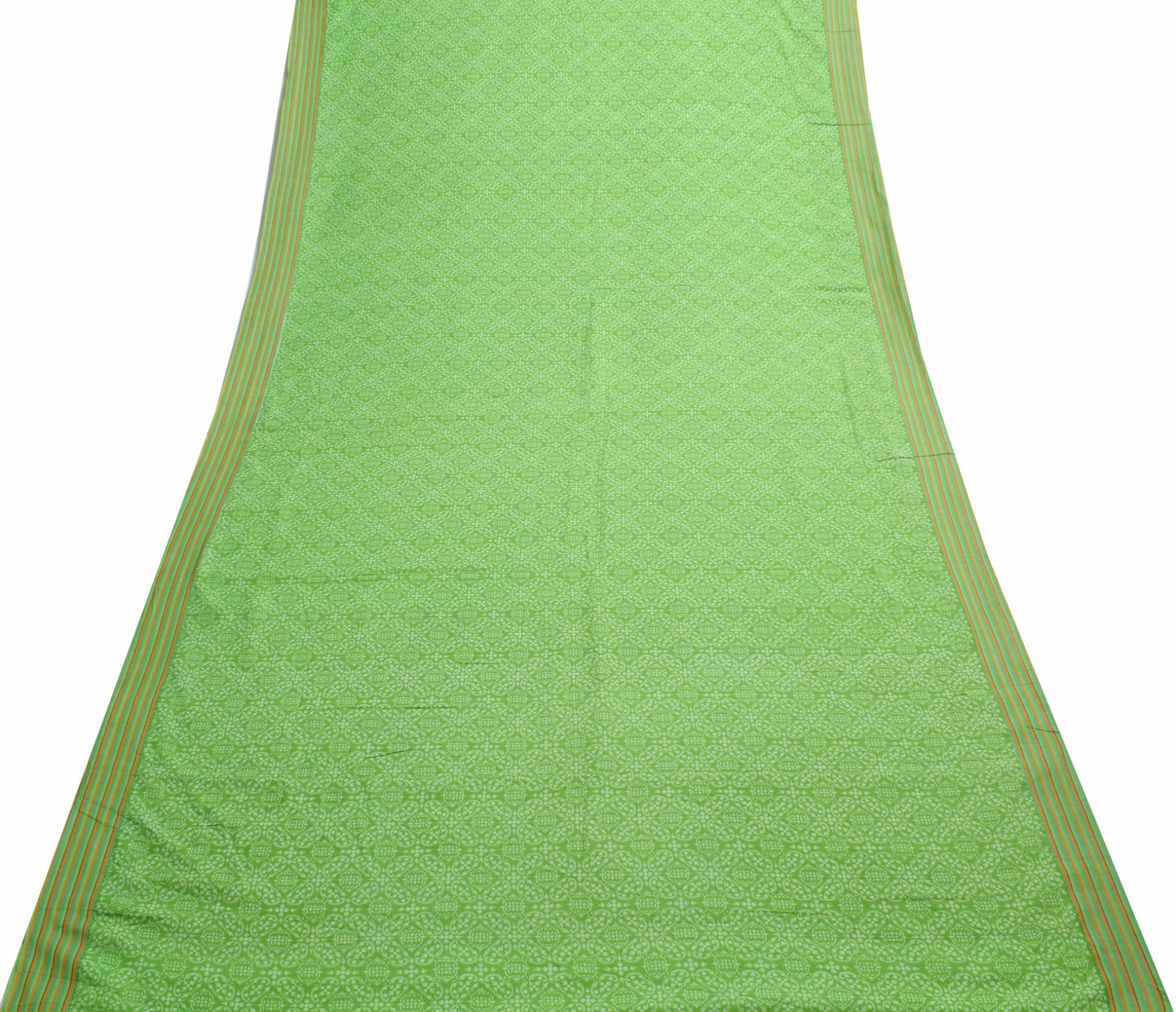 Sushila Vtg Green Floral Saree Pure cotton Printed with Woven Border Sari Fabric