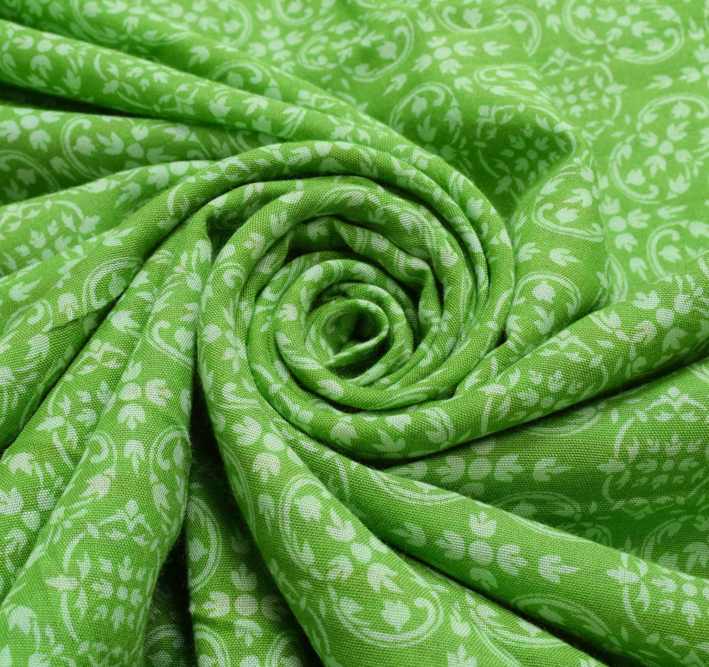 Sushila Vtg Green Floral Saree Pure cotton Printed with Woven Border Sari Fabric