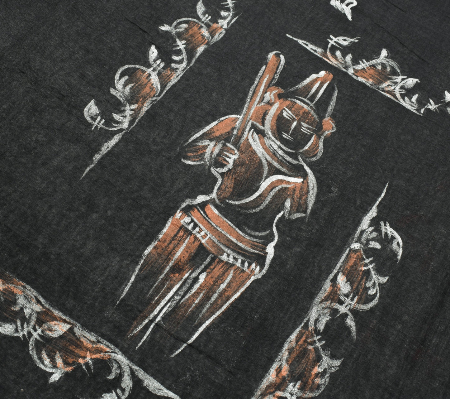 Sushila Vtg Pure Cotton Black Woven Saree Hand Work Human Printed Sari Fabric