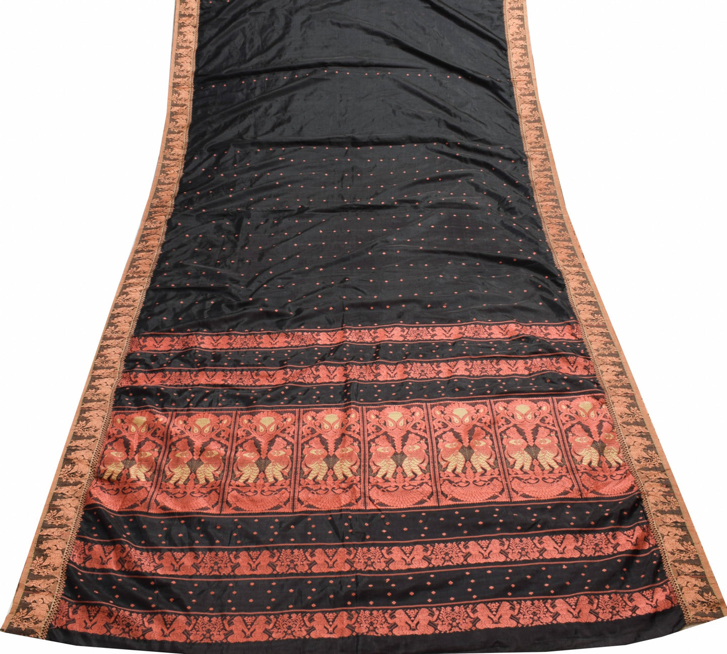 Sushila Vintage Black Silk Saree Baluchari Woven Traditional Soft Sari Fabric
