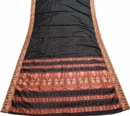 Sushila Vintage Black Silk Saree Baluchari Woven Traditional Soft Sari Fabric