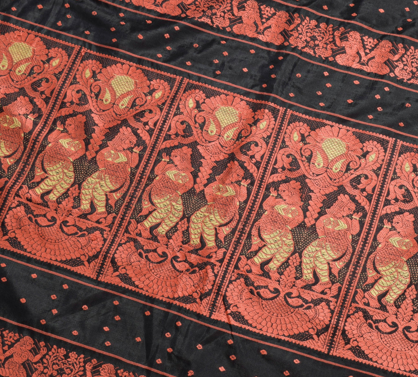 Sushila Vintage Black Silk Saree Baluchari Woven Traditional Soft Sari Fabric