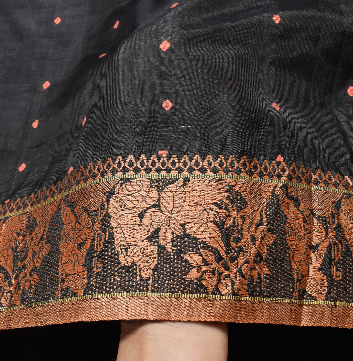 Sushila Vintage Black Silk Saree Baluchari Woven Traditional Soft Sari Fabric