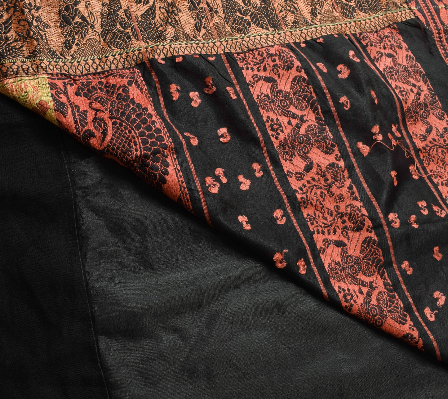 Sushila Vintage Black Silk Saree Baluchari Woven Traditional Soft Sari Fabric