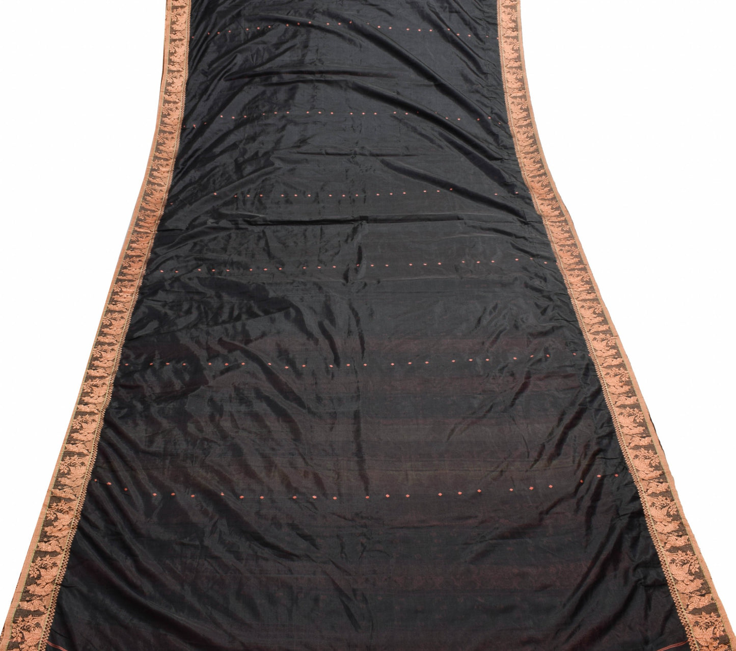 Sushila Vintage Black Silk Saree Baluchari Woven Traditional Soft Sari Fabric