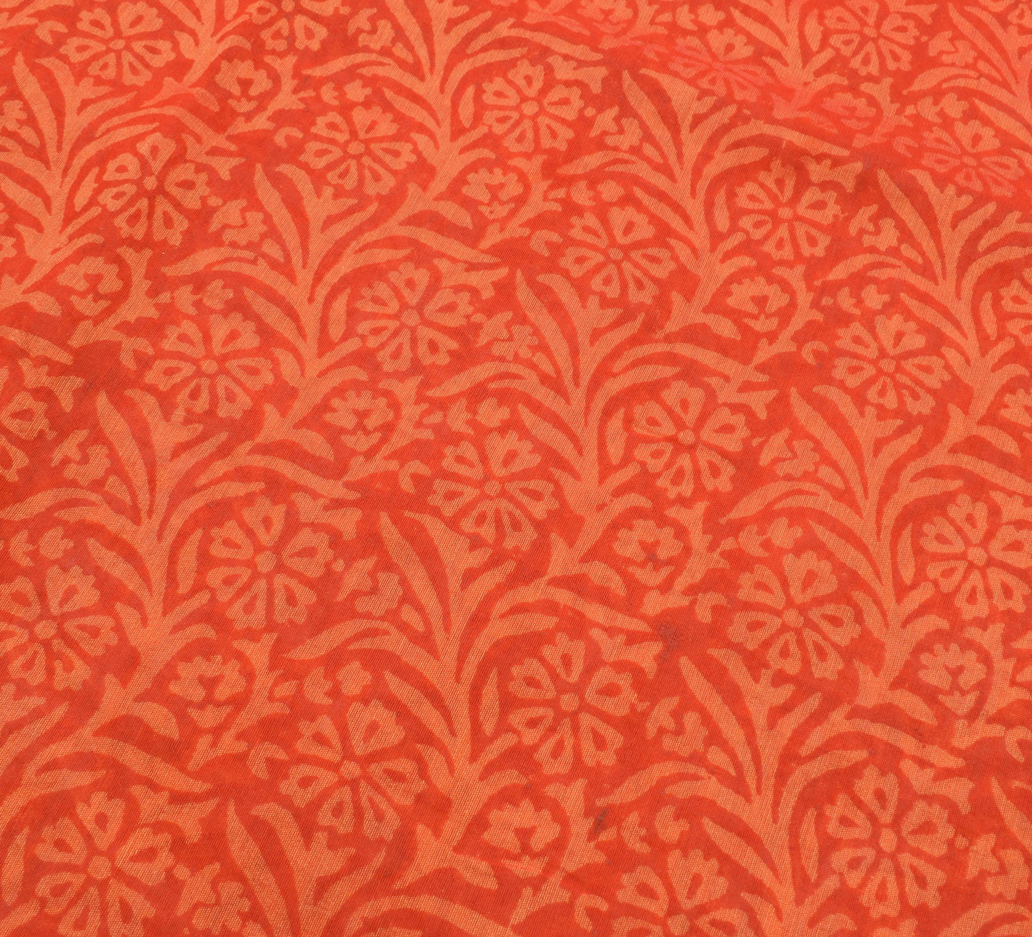 Sushila Vintage Red Orange Cotton Saree Hand Block Printed Floral Sari Fabric