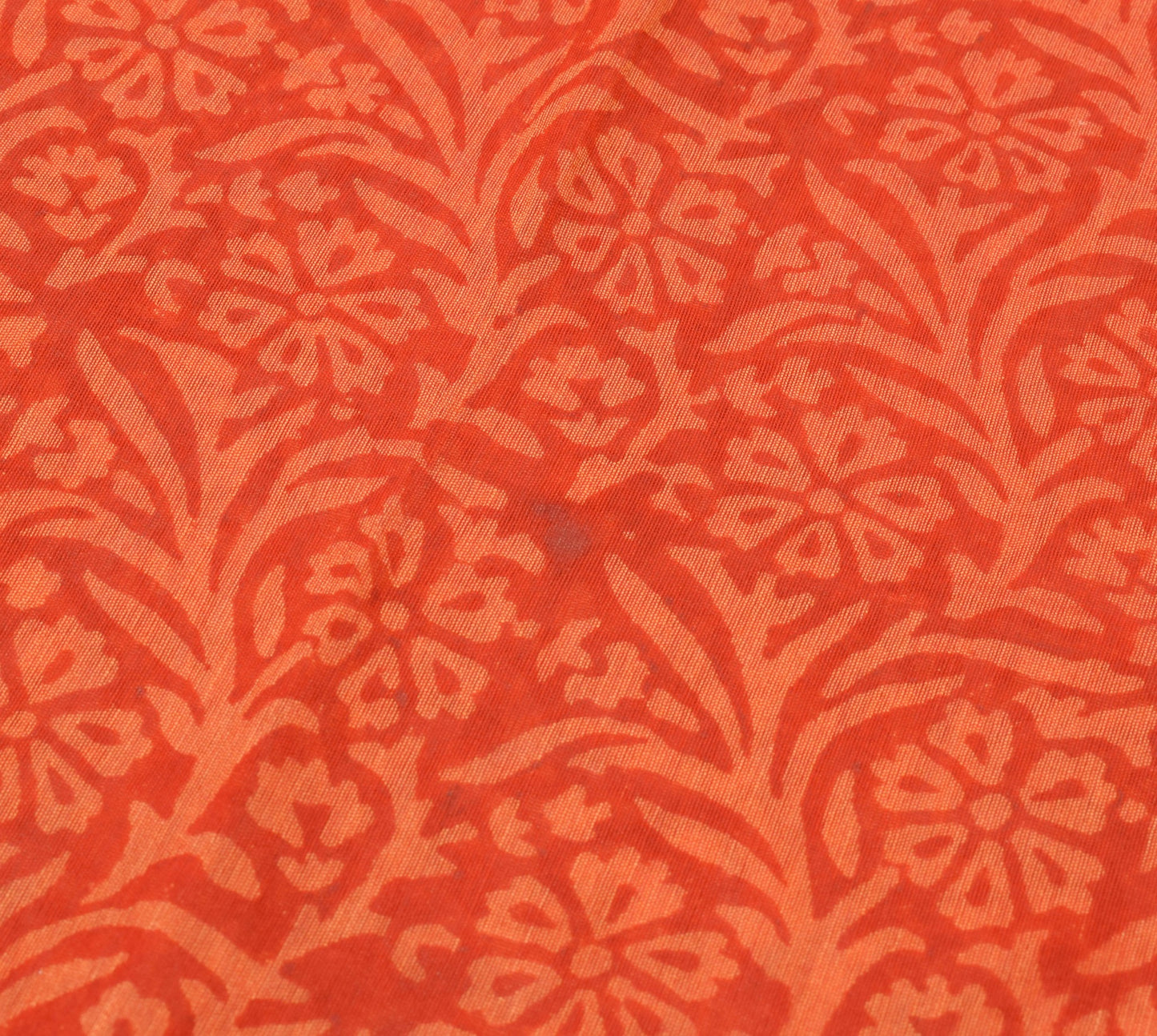 Sushila Vintage Red Orange Cotton Saree Hand Block Printed Floral Sari Fabric