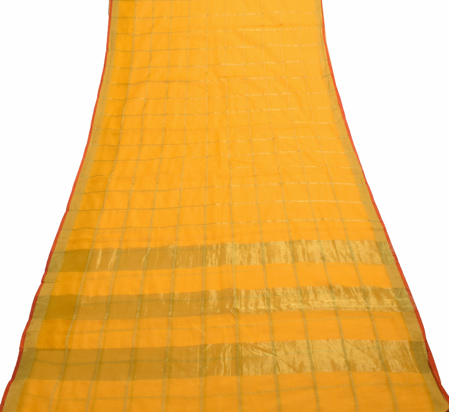 Sushila Vintage Orange Silk Saree Checks Woven Traditional Wedding Sari Fabric
