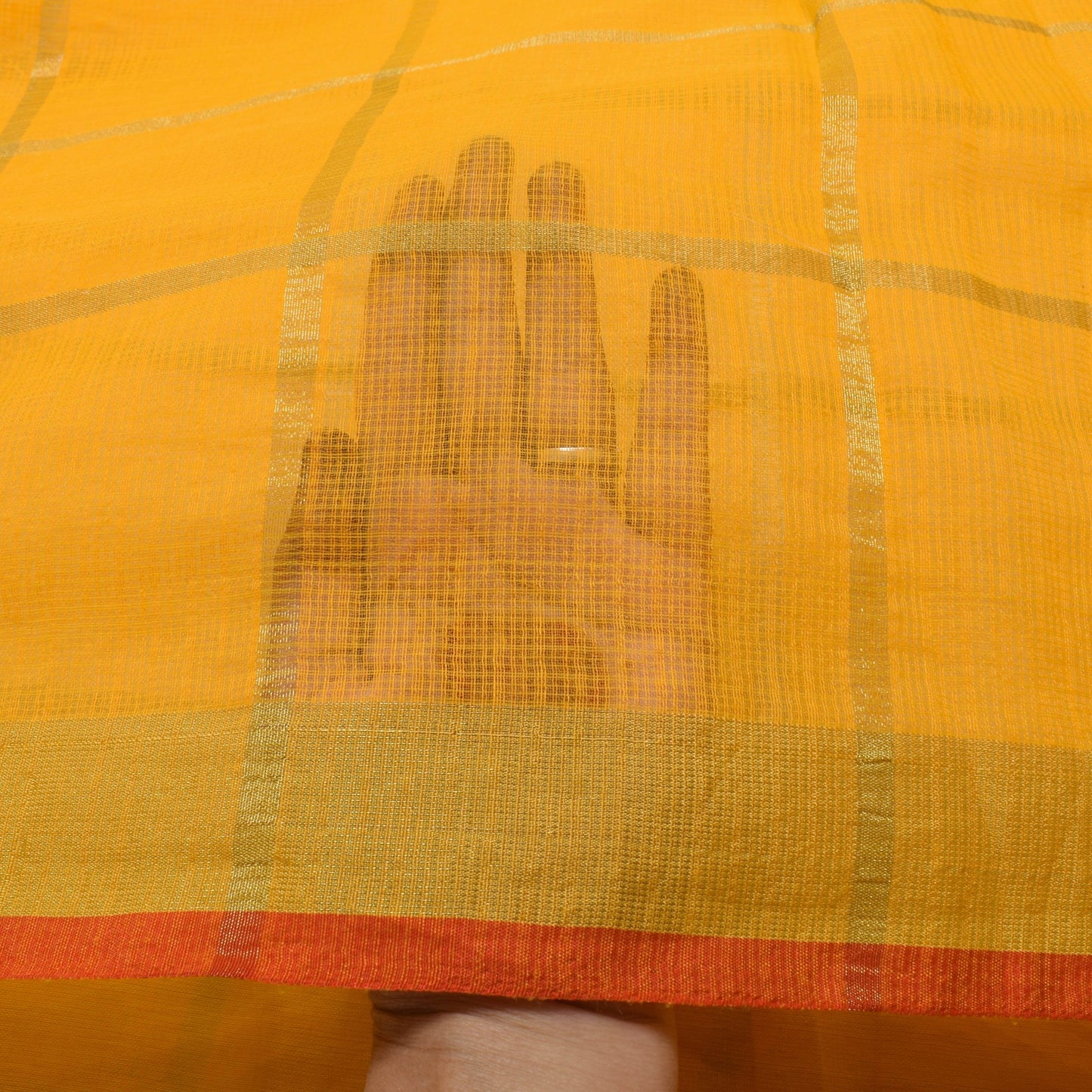 Sushila Vintage Orange Silk Saree Checks Woven Traditional Wedding Sari Fabric