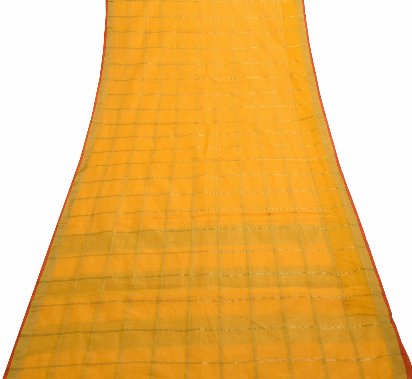 Sushila Vintage Orange Silk Saree Checks Woven Traditional Wedding Sari Fabric