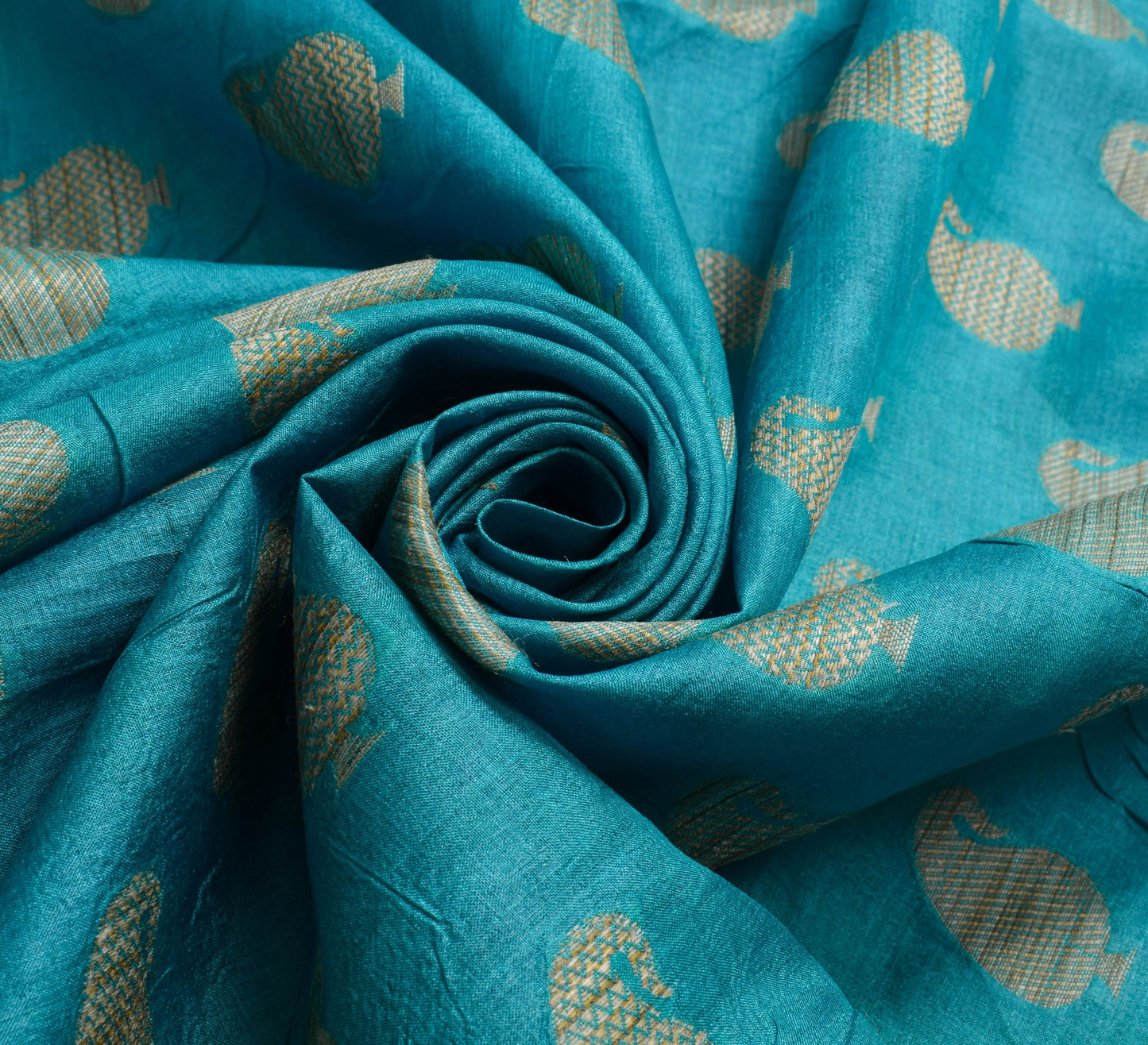Sushila Vintage Turquoise Blue Saree Pure Silk Paisley Woven Sari Craft Fabric