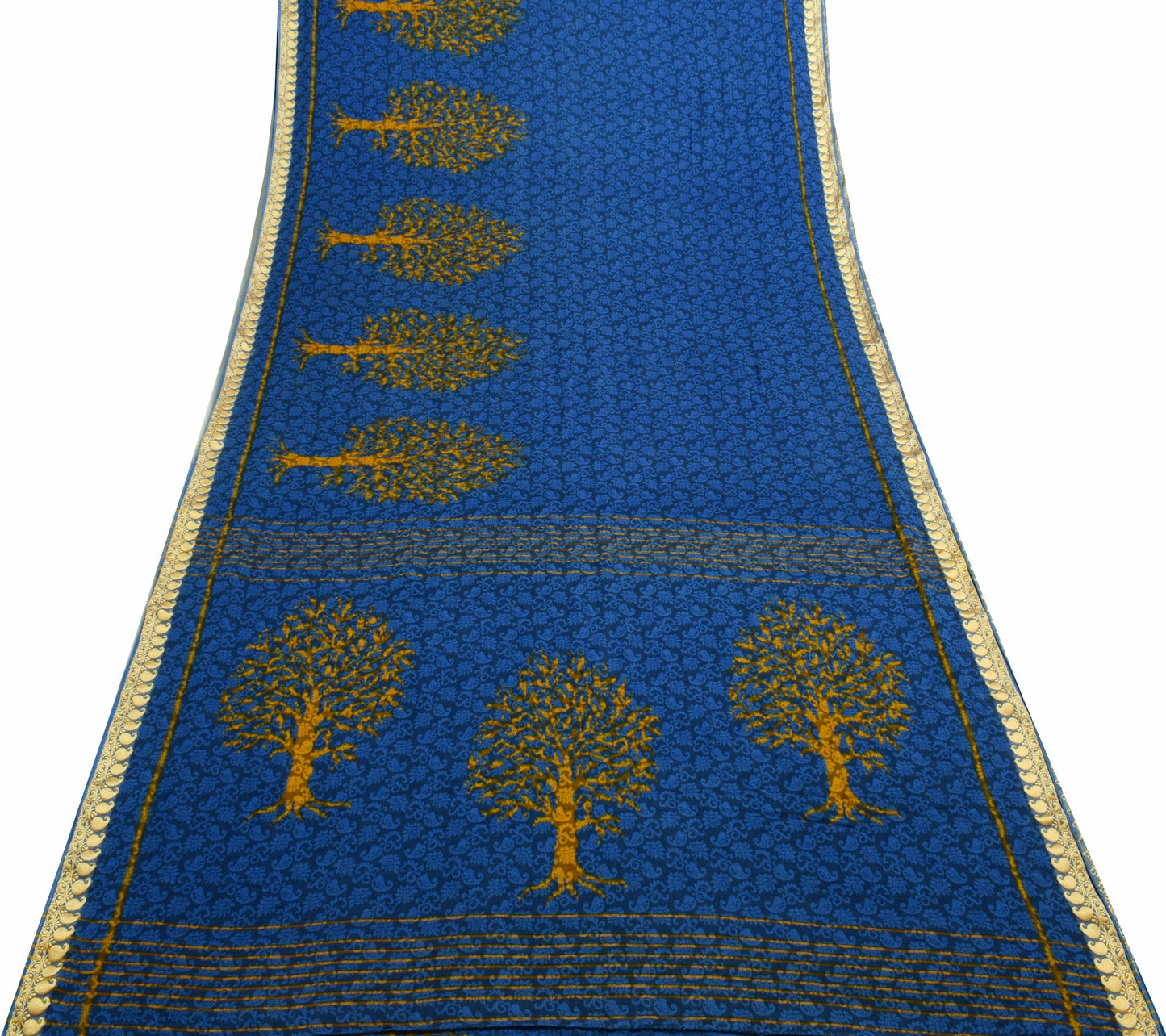 Sushila Vintage Blue Self Woven Saree 100% Pure Cotton Soft Sari Paisley Fabric