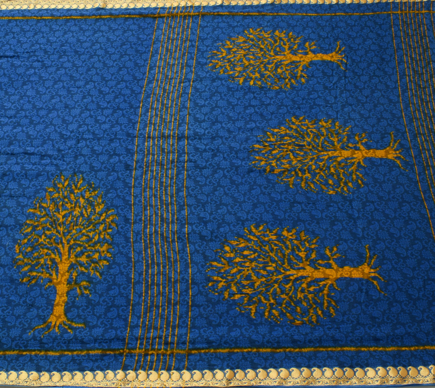 Sushila Vintage Blue Self Woven Saree 100% Pure Cotton Soft Sari Paisley Fabric
