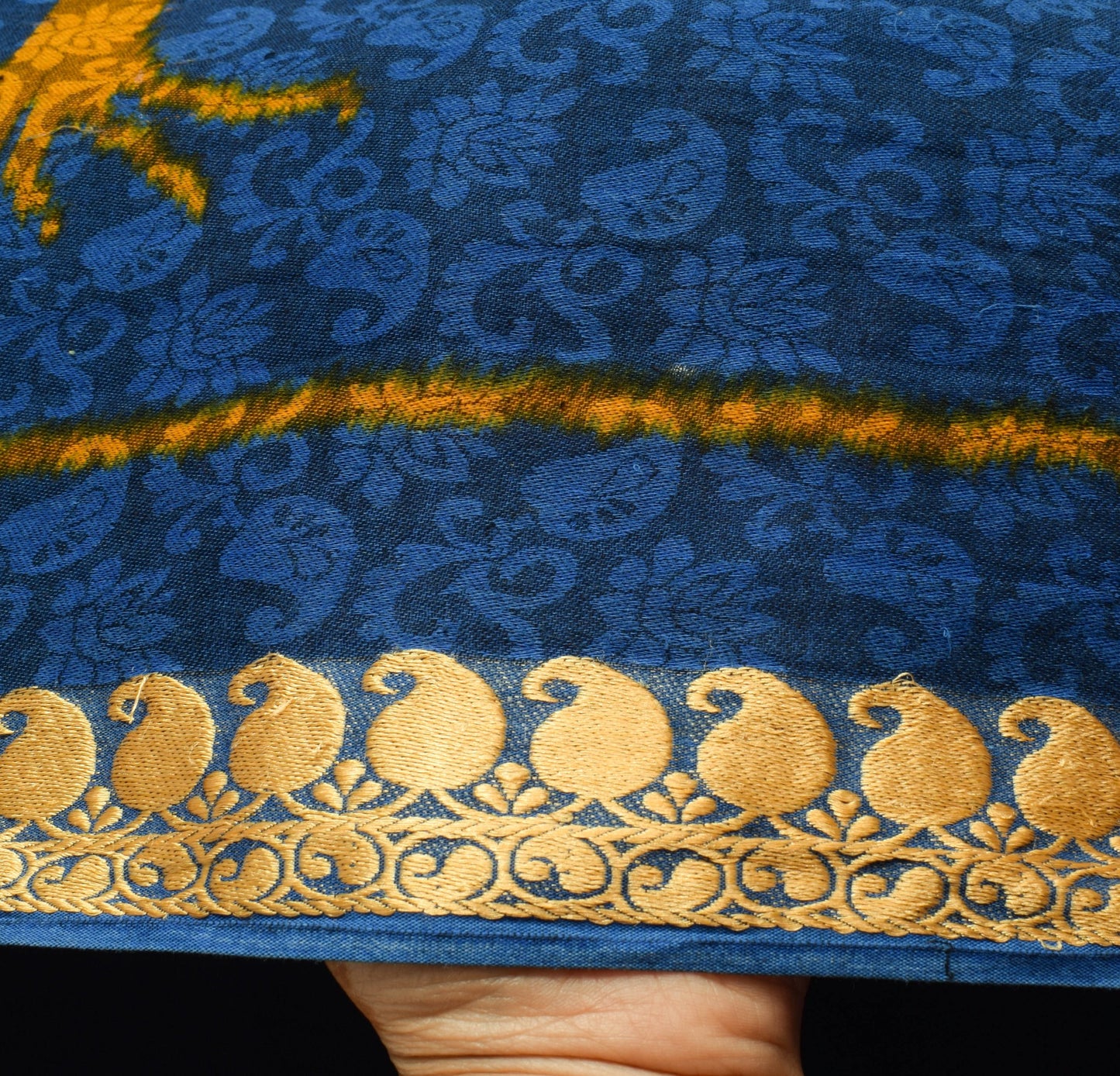 Sushila Vintage Blue Self Woven Saree 100% Pure Cotton Soft Sari Paisley Fabric
