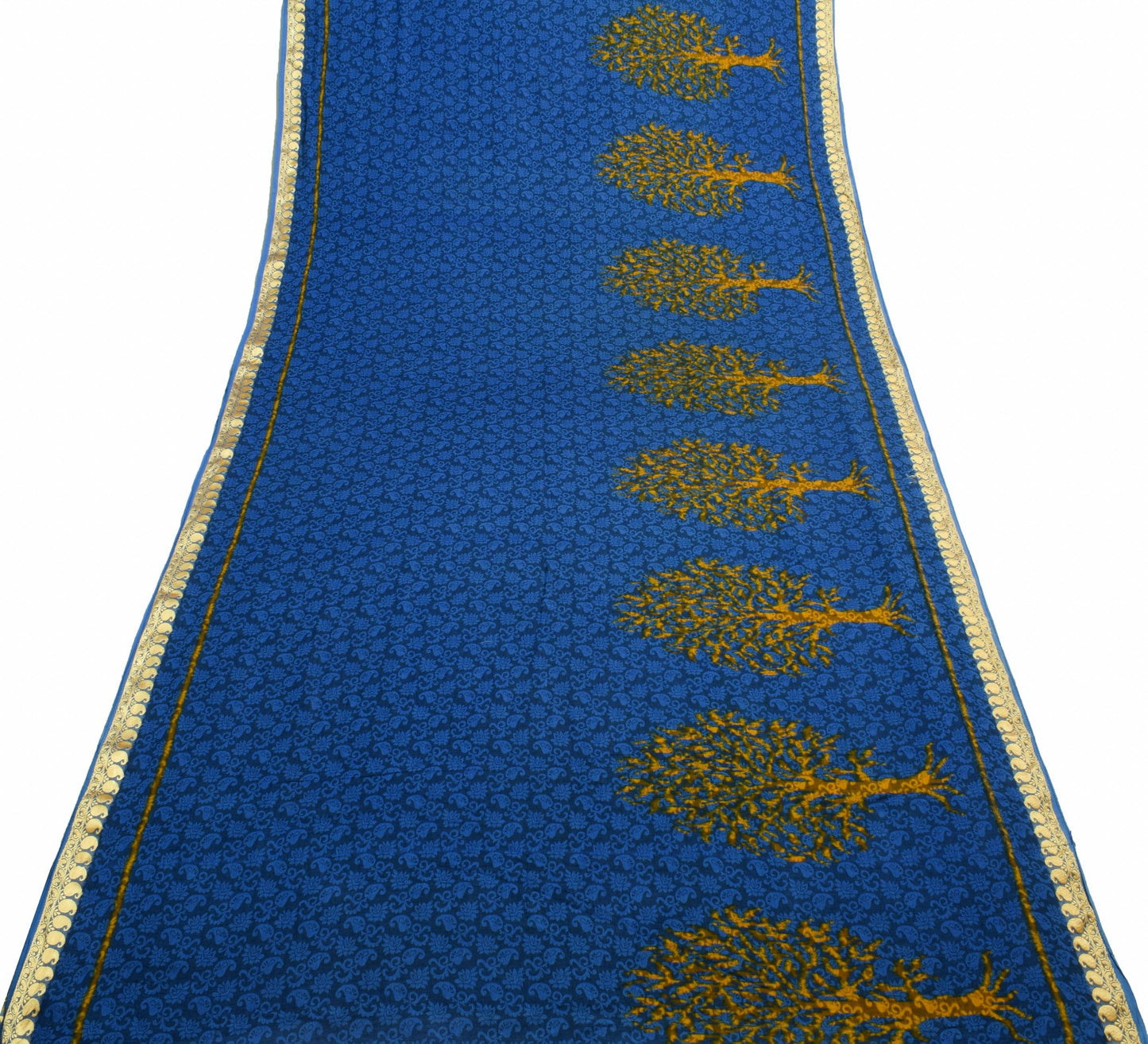 Sushila Vintage Blue Self Woven Saree 100% Pure Cotton Soft Sari Paisley Fabric