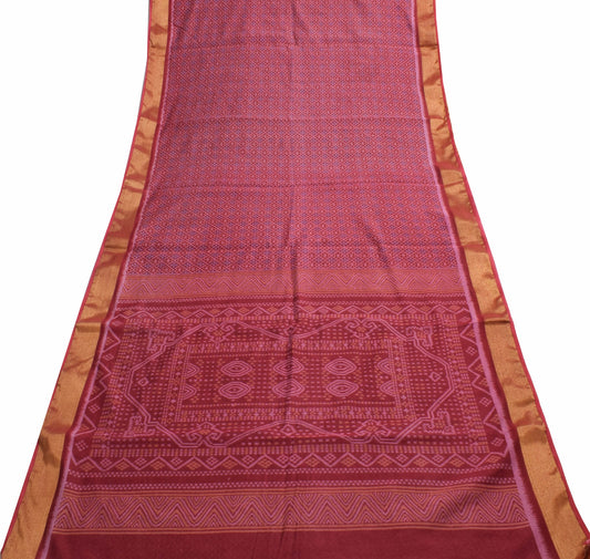 Sushila Vintage Maroon Floral Saree 100% Pure Cotton Printed Indian Sari Fabric