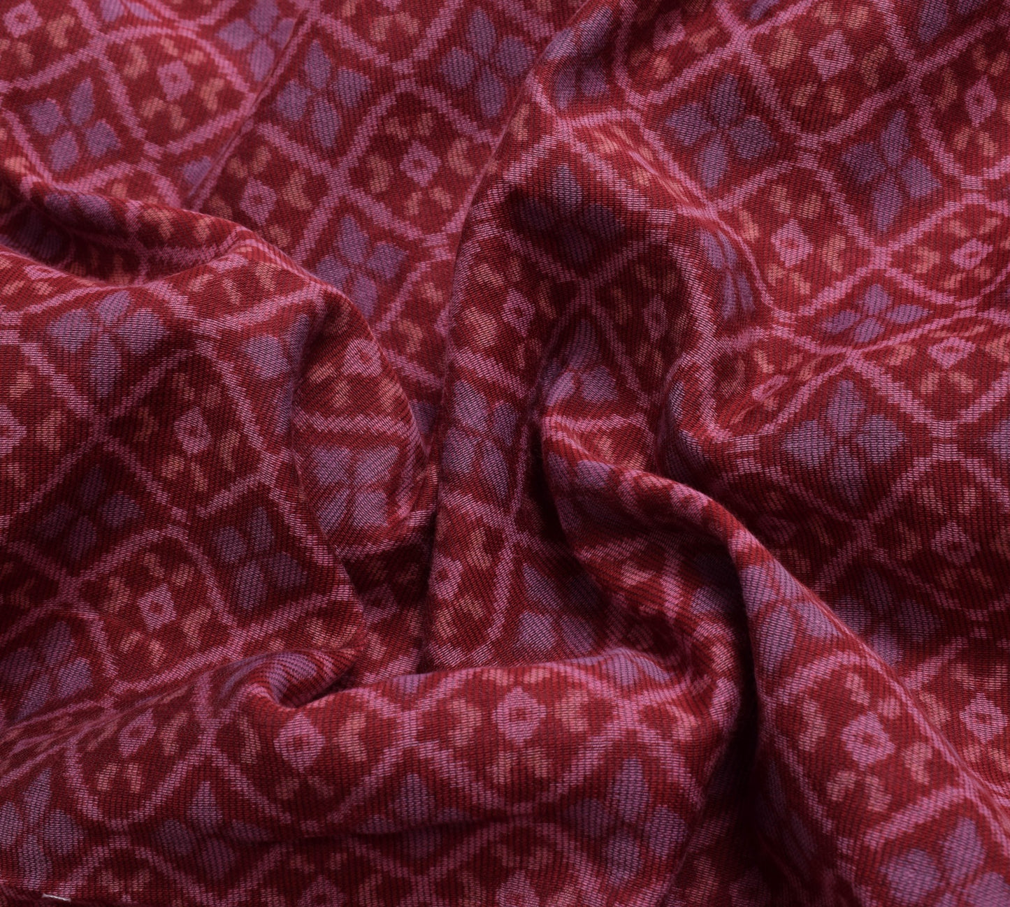 Sushila Vintage Maroon Floral Saree 100% Pure Cotton Printed Indian Sari Fabric
