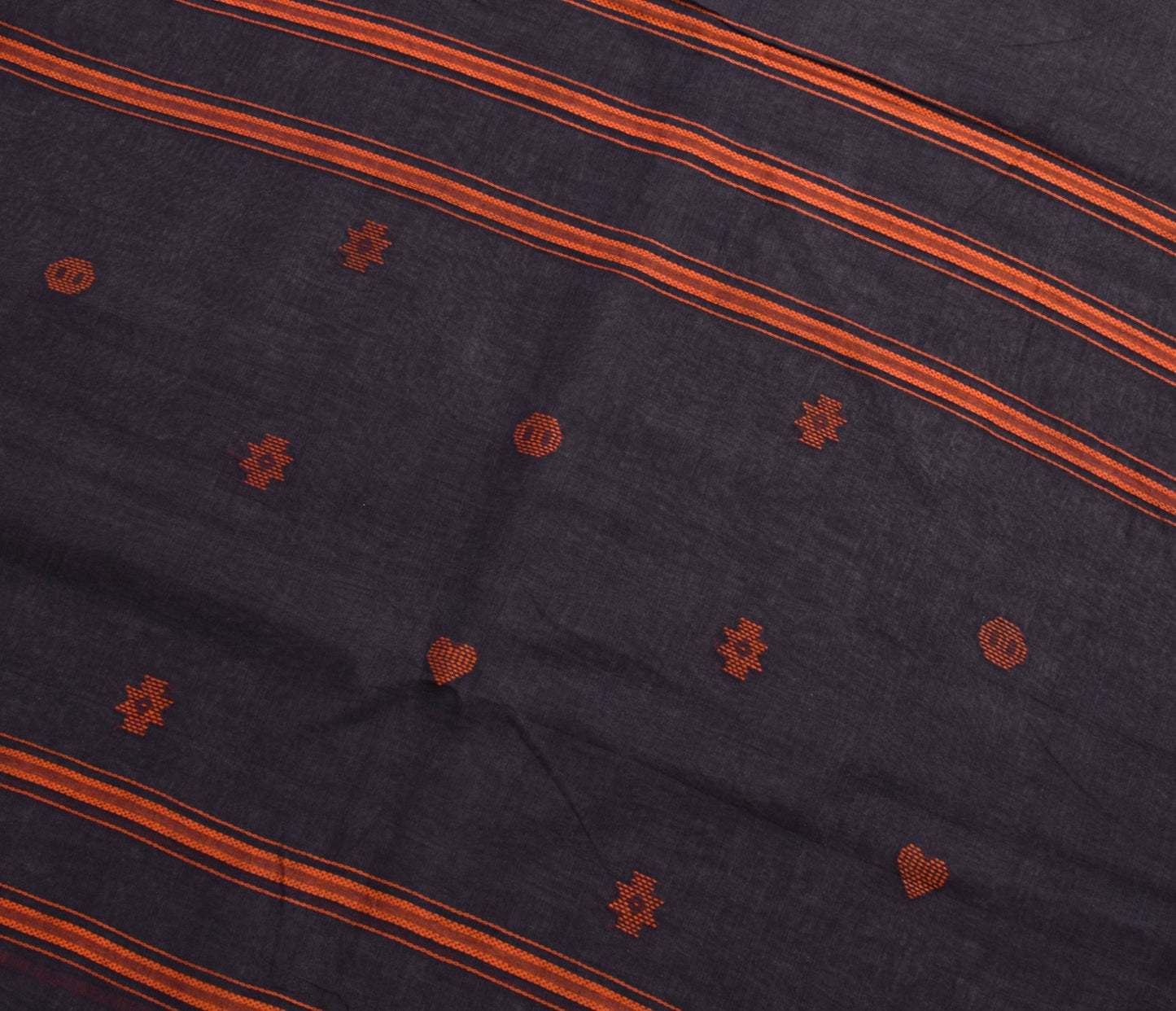 Sushila Vintage Elegant Blue Cotton Saree with Zari Border Orange Butta Fabric